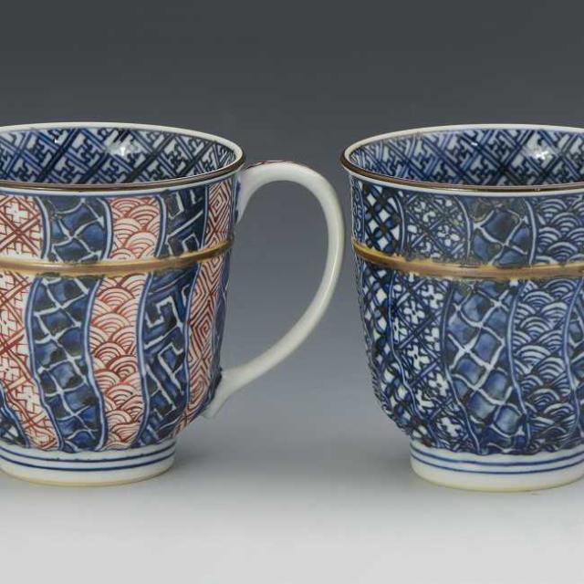 【送料無料】 京焼 清水焼 ペアマグカップ 染赤捻祥瑞 そめあかねじしょんずい