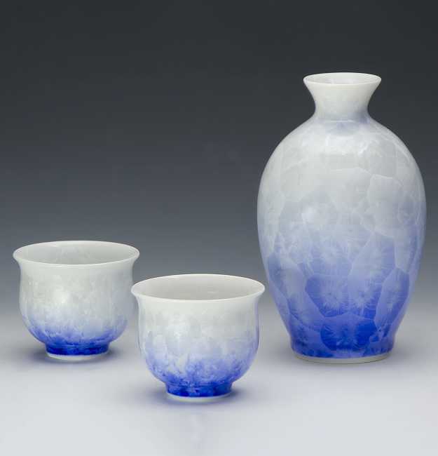 【送料無料】 京焼 清水焼 酒器 お預け酒器 徳利 おちょこ セット 花結晶（白地青） はなけっしょうしろじあお
