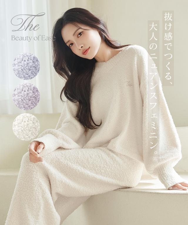 《P.》もこもこルームウェア 選べるトップス3種類×ロングパンツセット ルームウェア もこもこ レディース 冬 あったか パジャマ【秋新作】