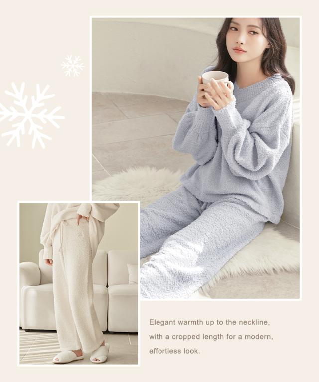 《P.》もこもこルームウェア 選べるトップス3種類×ロングパンツセット ルームウェア もこもこ レディース 冬 あったか パジャマ【秋新作】