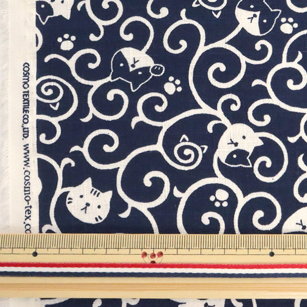 数量5から 生地 ドビー織りプリント ネコ唐草 紺 Ap306 1d の通販はau Pay マーケット 手芸と生地のユザワヤ