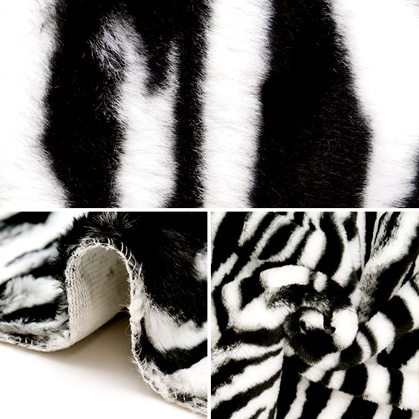 白黒斑点模様のラビットファー 生地 『アニマルラビットファー カットクロス ゼブラ柄 約70cm×100cm C