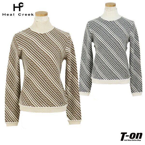 Heal Creek - coco 未使用品 ヒールクリーク HEAL CREEK レディース ニット 40(M) ベージュ×紺×グレー 長袖クルーネック 7分袖 未使用品 レディース ヒールクリーク HEAL CREEK ニット 40(M
