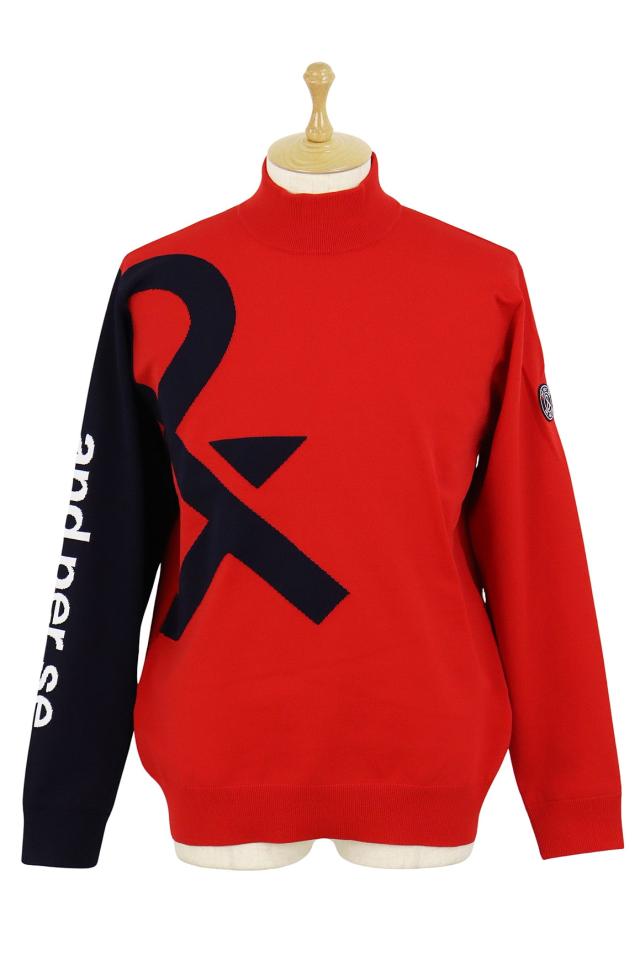 アンパスィ　ゴルフ　長袖　ニット　セーター　吸湿発熱　ロゴ総柄　赤色　Lサイズ アンパスィゴルフ長袖ニットセーター吸湿発熱ロゴ総柄赤色Lサイズ