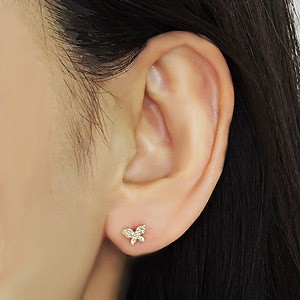 蝶々モチーフ　天然ダイヤモンドピアス1.08ct　k18