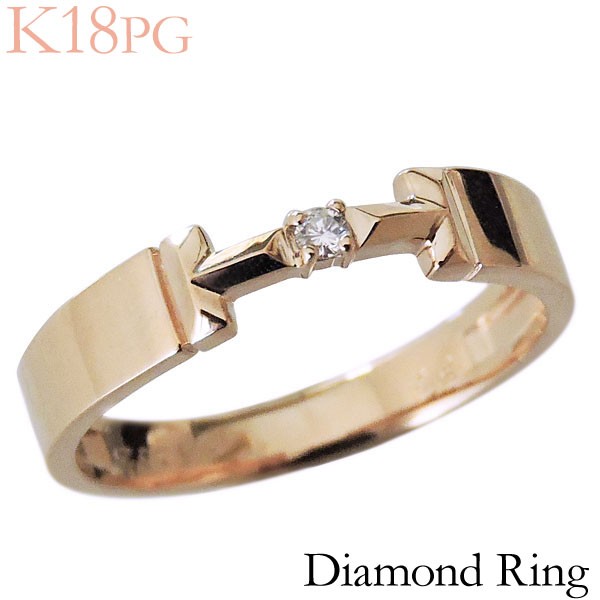 リング ダイヤモンド 1石 0.02ct k18ピンクゴールド 平打ち 一粒 指輪 普段使い レディースのサムネイル