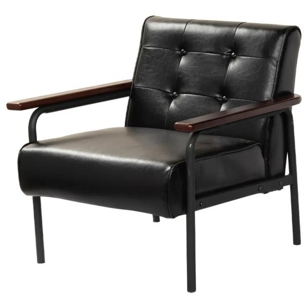 木肘ソファー 1人掛け W660 D740 H700 応接用ソファー 応接ソファ 応接用ソファ ロビー 応接室 レトロ調 ブラック/ブラウン 代引不可 法人宛限定 UR-ZF15211Pの通販は