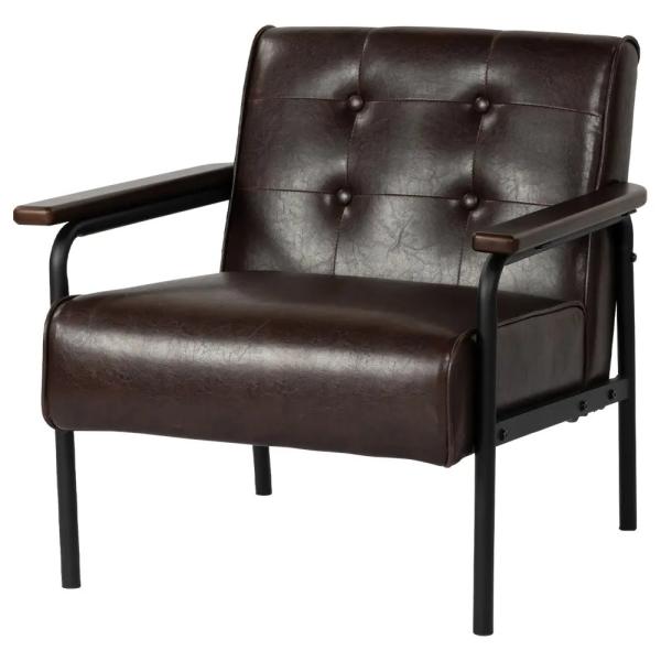 木肘ソファー 1人掛け W660 D740 H700 応接用ソファー 応接ソファ 応接用ソファ ロビー 応接室 レトロ調 ブラック/ブラウン 代引不可 法人宛限定 UR-ZF15211Pの通販は