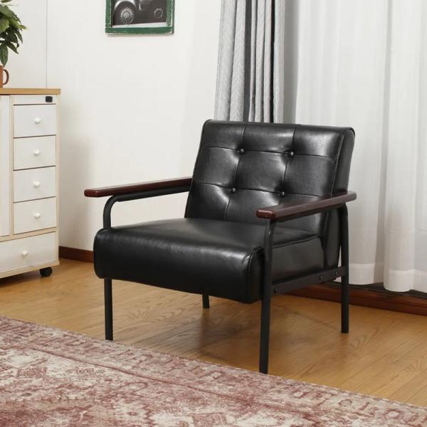 木肘ソファー 1人掛け W660 D740 H700 応接用ソファー 応接ソファ 応接用ソファ ロビー 応接室 レトロ調 ブラック/ブラウン 代引不可 法人宛限定 UR-ZF15211Pの通販は