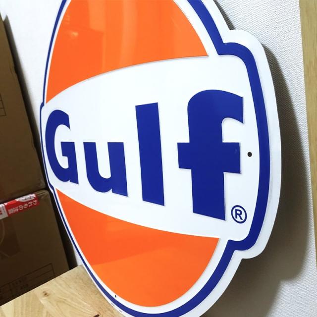 ブリキ看板 アンティーク GULF OIL 大きい ガルフ ガレージ 壁飾り 