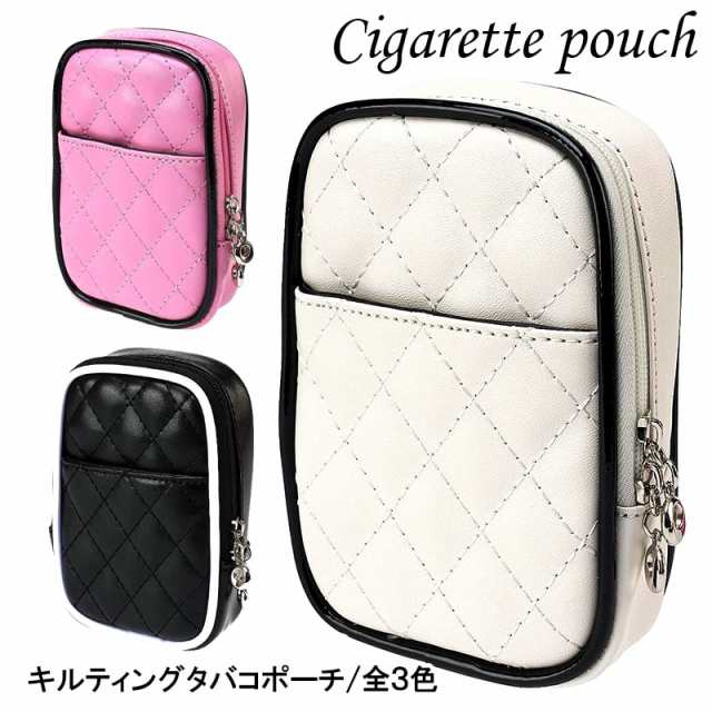 キルティング タバコポーチ たばこケース ホワイト ピンク