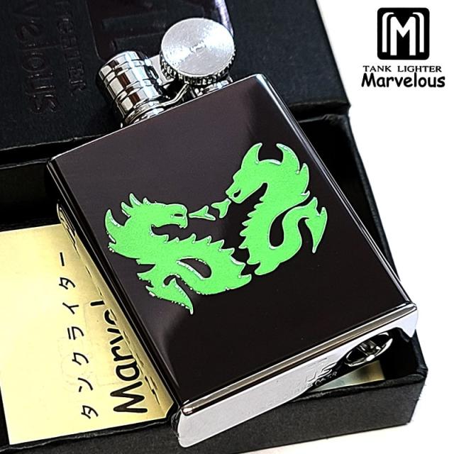 オイルライター マーベラス 廃盤 タンクライター フリント式 東京パイプ タイプB ドラゴン TwinDragon ブラックニッケル レア Marvelous 日本製 絶版 珍しい 龍 竜メンズ_1