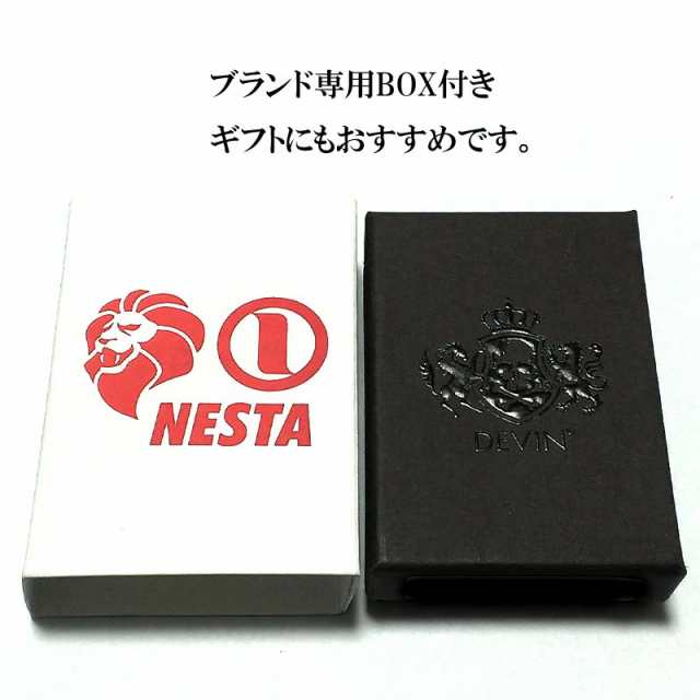 NESTA オイルライター メタルジャケット シルバー＆レッド DEVIN ネスタ 日本製 ライター 銀イブシ 超重厚 豪華 銀 メンズ アクセサリー 