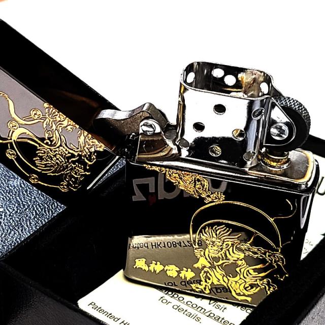 ZIPPO 和柄 風神雷神 ジッポ ライター ブラックニッケル 金差し 彫刻 黒 金 おしゃれ お守り 神様 かっこいい 渋い メンズ プレゼント ギフト_2