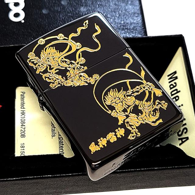 ZIPPO 和柄 風神雷神 ジッポ ライター ブラックニッケル 金差し 彫刻 黒 金 おしゃれ お守り 神様 かっこいい 渋い メンズ プレゼント ギフト_4
