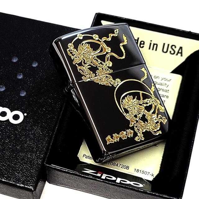 ZIPPO 和柄 風神雷神 ジッポ ライター ブラックニッケル 金差し 彫刻 黒 金 おしゃれ お守り 神様 かっこいい 渋い メンズ プレゼント ギフト_5
