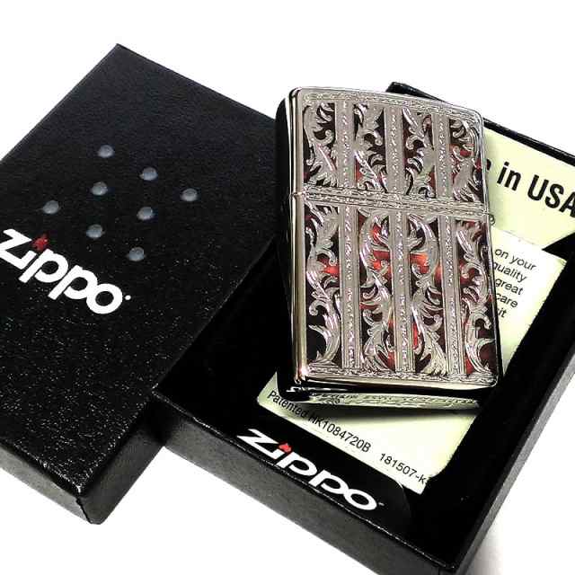 ZIPPO ライター プラチナアラベスク ジッポ 鏡面シルバー エッチング