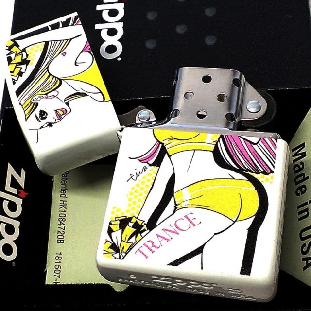 ZIPPO TRANCE LADY 可愛い チアリーダー ジッポ ライター イエロー tica ishibashiトランスレディ ホワイトパール お洒落 白_2