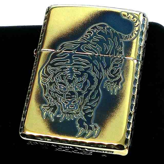 ZIPPO アーマー 唐草 虎 ジッポ ライター 5面彫刻 イブシ加工 ゴールド 