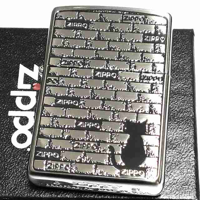 ZIPPO ライター ねこ ブリックキャット シルバー 両面加工 黒差し ジッポロゴ 猫 銀 ネコ かわいい 女性 レディース メンズ ギフトの通販は