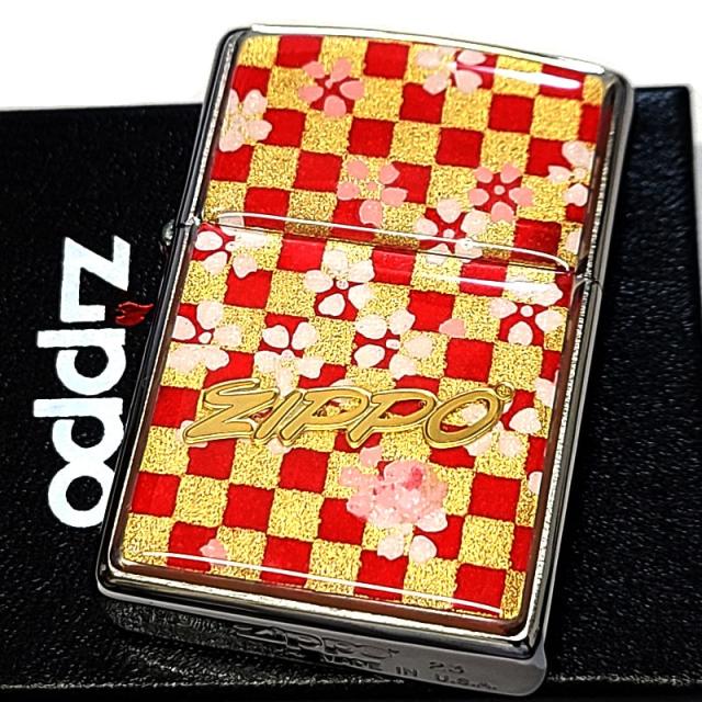 ZIPPO ライター 和柄 友禅和紙 市松模様 ジッポ ロゴ 日本 和風 おしゃれ 赤金 エポ盛り レディース メンズ シルバー レッド かわいい プレゼント ギフト_1