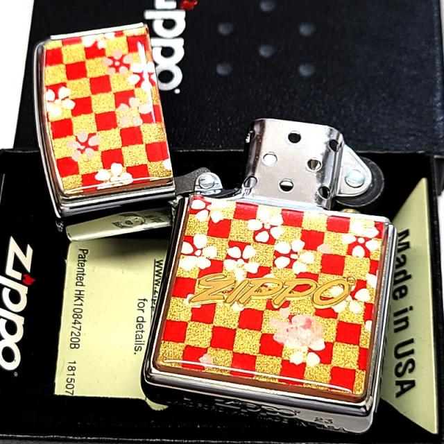 ZIPPO ライター 和柄 友禅和紙 市松模様 ジッポ ロゴ 日本 和風 おしゃれ 赤金 エポ盛り レディース メンズ シルバー レッド かわいい プレゼント ギフト_2
