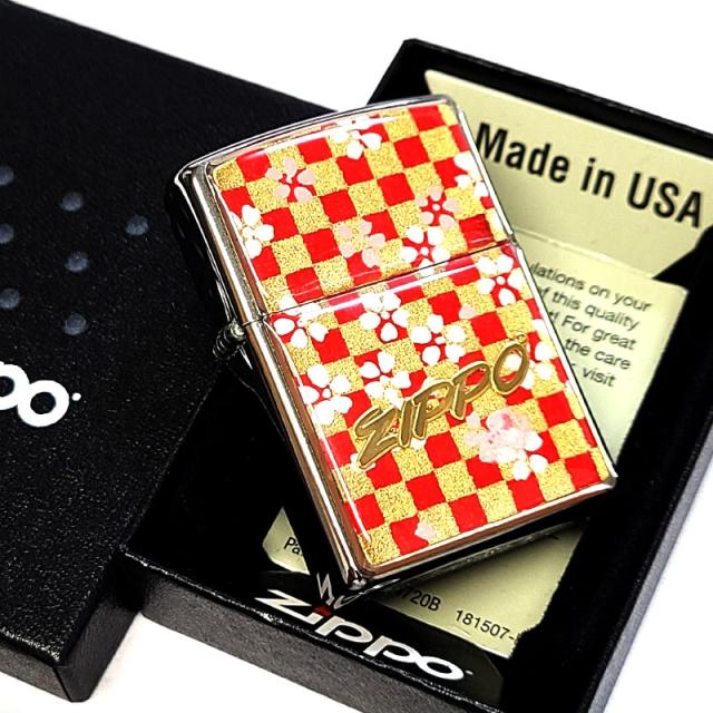 ZIPPO ライター 和柄 友禅和紙 市松模様 ジッポ ロゴ 日本 和風 おしゃれ 赤金 エポ盛り レディース メンズ シルバー レッド かわいい プレゼント ギフト_4