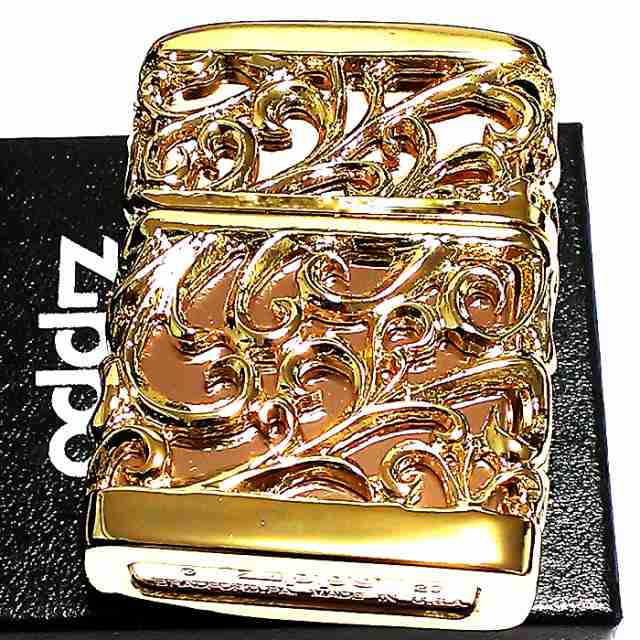 ZIPPO ライター 超重厚 メタルジャケット ゴールド 豪華 ジッポ 彫刻