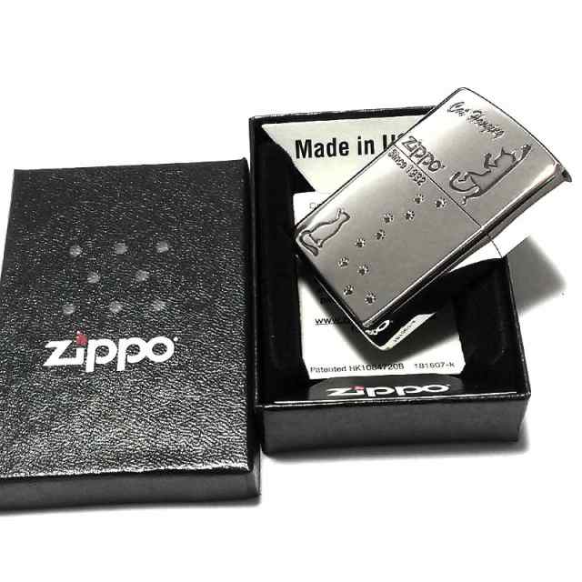 ZIPPO 猫 ジッポ ライター キャット シルバーイブシ 可愛い 足跡 ネコエッチング 銀燻し 女性 レディース ねこ かわいい おしゃれ