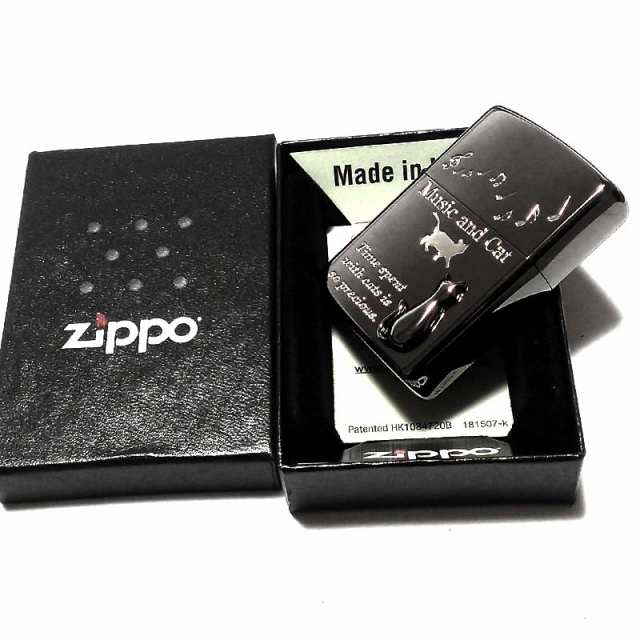 ZIPPO ライター ミュージック キャット ジッポ 猫 可愛い 立体ネコメタル ブラックニッケル 女性 レディース 銀差し ねこ かわいい おし