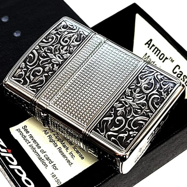ZIPPO アーマー 4面加工 アラベスク 細密彫刻 ジッポ ライター 中世模様 おしゃれ シルバー 重厚 銀燻し かっこいい 高級 レディース メンズ プレゼント ギフト_1