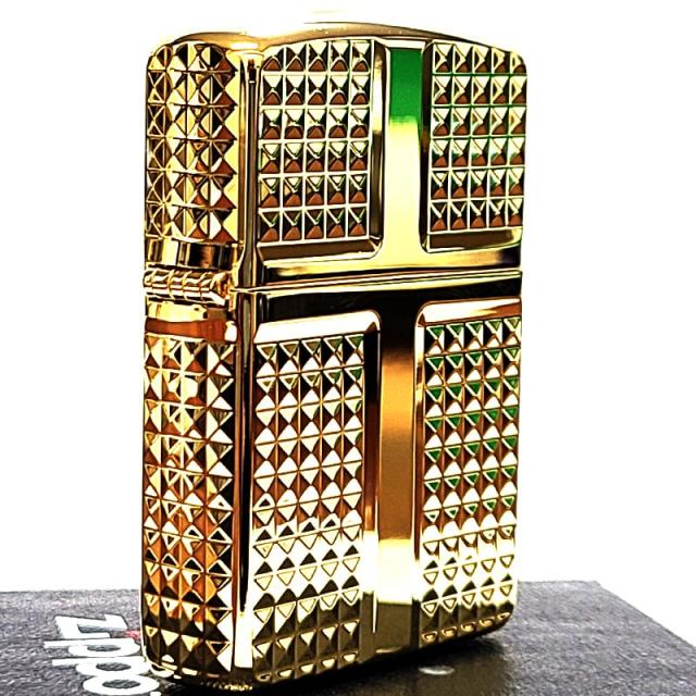 ZIPPO ライター アーマー ダイヤカット かっこいい 4面加工 彫刻 ジッポ ゴールド おしゃれ 金タンク 高級 ダイアモンド 重厚 プレゼント_1