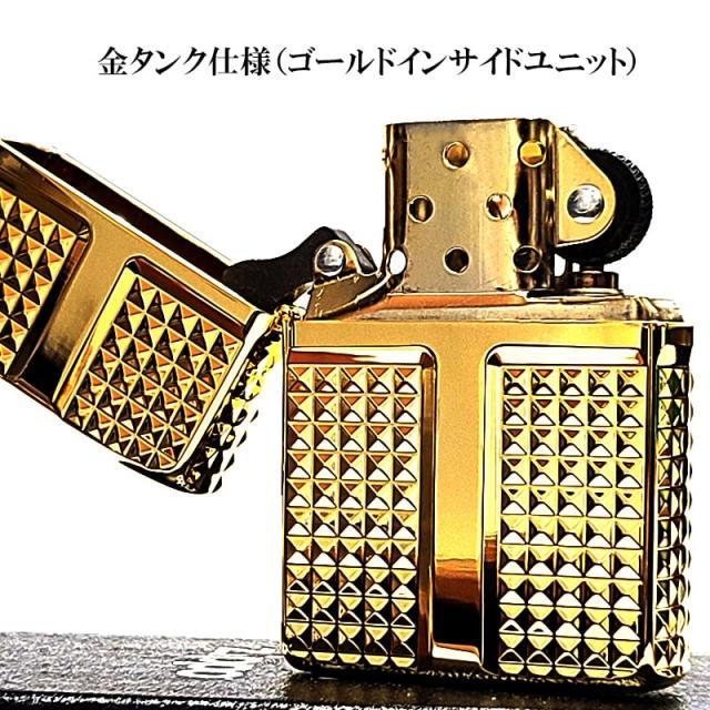 ZIPPO ライター アーマー ダイヤカット かっこいい 4面加工 彫刻 ジッポ ゴールド おしゃれ 金タンク 高級 ダイアモンド 重厚 プレゼント_2