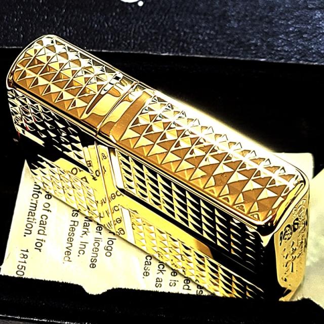 ZIPPO ライター アーマー ダイヤカット かっこいい 4面加工 彫刻 ジッポ ゴールド おしゃれ 金タンク 高級 ダイアモンド 重厚 プレゼント_3