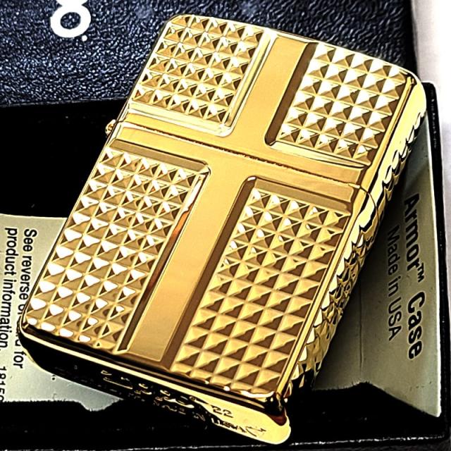 ZIPPO ライター アーマー ダイヤカット かっこいい 4面加工 彫刻 ジッポ ゴールド おしゃれ 金タンク 高級 ダイアモンド 重厚 プレゼント_5