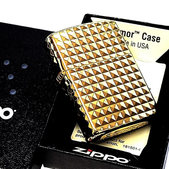 ZIPPO ライター アーマー ダイヤカット 4面加工 彫刻 ジッポ ゴールド 高級 おしゃれ 彫刻 金チャンバー かっこいい ダイアモンド 金タンク_9