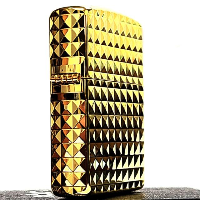 ZIPPO ライター アーマー ダイヤカット 4面加工 彫刻 ジッポ ゴールド 高級 おしゃれ 彫刻 金チャンバー かっこいい ダイアモンド 金タンク_1
