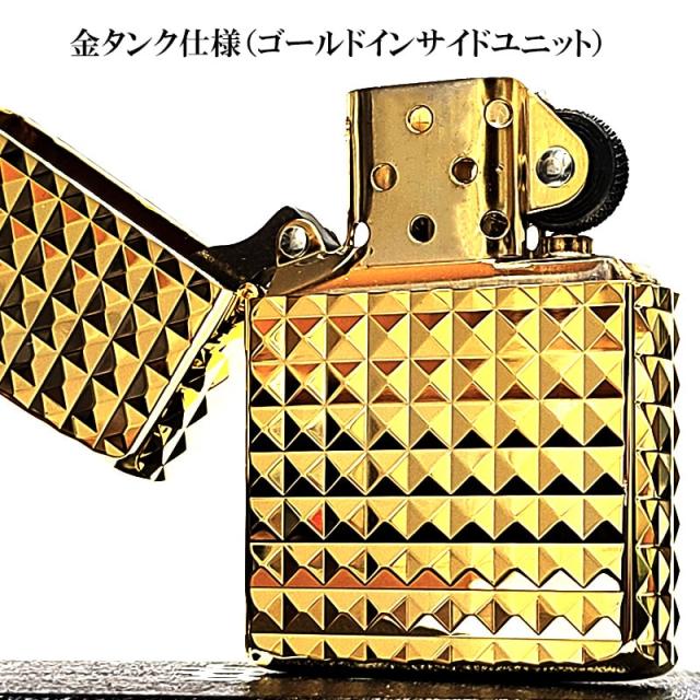 ZIPPO ライター アーマー ダイヤカット 4面加工 彫刻 ジッポ ゴールド 高級 おしゃれ 彫刻 金チャンバー かっこいい ダイアモンド 金タンク_2