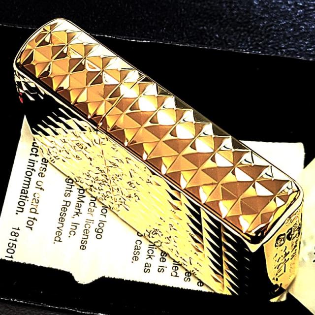 ZIPPO ライター アーマー ダイヤカット 4面加工 彫刻 ジッポ ゴールド 高級 おしゃれ 彫刻 金チャンバー かっこいい ダイアモンド 金タンク_3