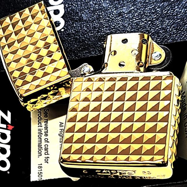 ZIPPO ライター アーマー ダイヤカット 4面加工 彫刻 ジッポ ゴールド 高級 おしゃれ 彫刻 金チャンバー かっこいい ダイアモンド 金タンク_7