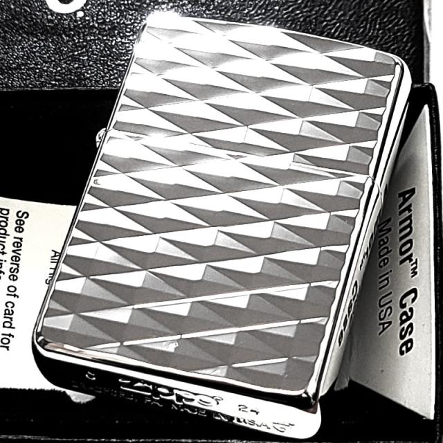 ZIPPO アーマー ダイヤカット 両面加工 ジッポ ライター 鏡面仕上げ おしゃれ シルバー 彫刻 かっこいい 銀 ダイアモンド 重厚 高級 ギフト_3