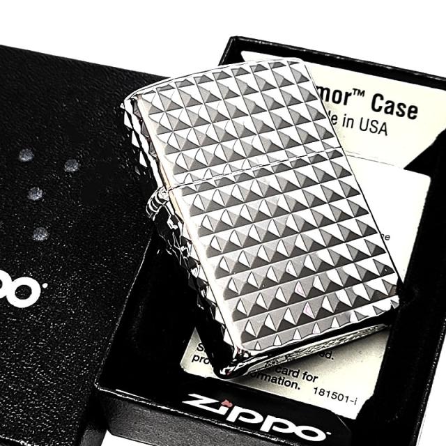 ZIPPO アーマー ダイヤカット 彫刻 ジッポ ライター 4面加工 鏡面仕上げ おしゃれ シルバー かっこいい ダイアモンド 重厚 高級 ギフト