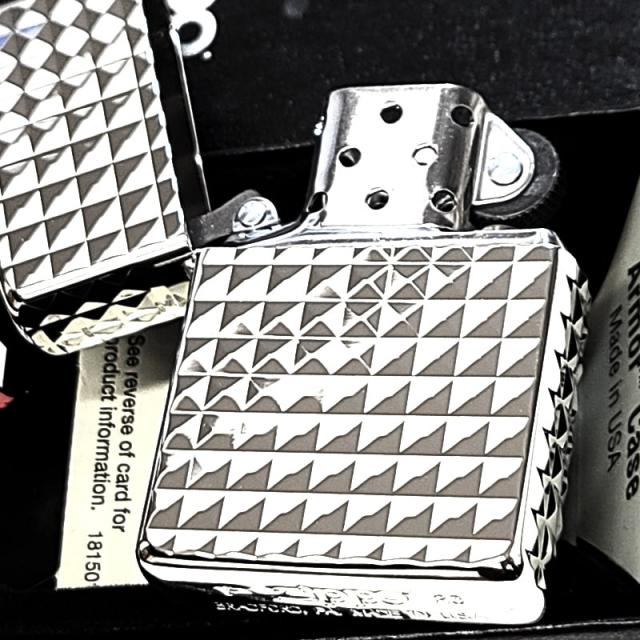 ZIPPO アーマー ダイヤカット 彫刻 ジッポ ライター 4面加工 鏡面仕上げ おしゃれ シルバー かっこいい ダイアモンド 重厚 高級 ギフト