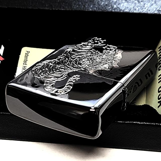 ZIPPO 虎 和柄 細密レーザー彫刻＆銀差し かっこいい ジッポ ライター 