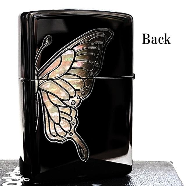 ZIPPO ライター ジッポ 蝶 ホワイトバタフライ シェル模様 両面加工 ブラックニッケル ジッポロゴ 美しい 彫刻 おしゃれ かわいい 黒 レディース ギフト プレゼント_2