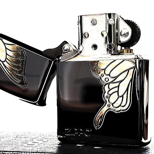 ZIPPO ライター ジッポ 蝶 ホワイトバタフライ シェル模様 両面加工 ブラックニッケル ジッポロゴ 美しい 彫刻 おしゃれ かわいい 黒 レディース ギフト プレゼント_3
