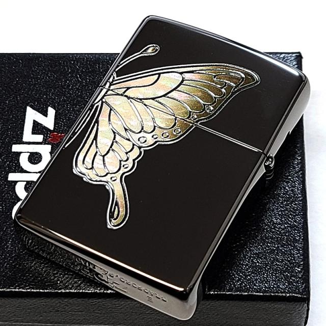 ZIPPO ライター ジッポ 蝶 ホワイトバタフライ シェル模様 両面加工 ブラックニッケル ジッポロゴ 美しい 彫刻 おしゃれ かわいい 黒 レディース ギフト プレゼント_4