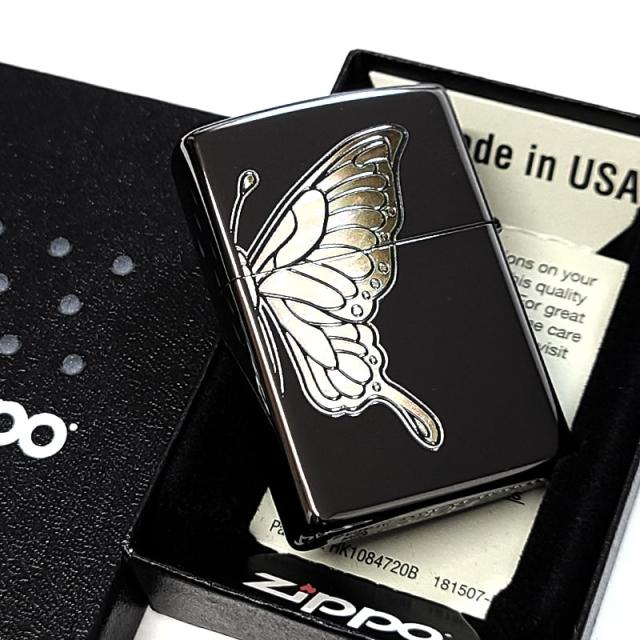 ZIPPO ライター ジッポ 蝶 ホワイトバタフライ シェル模様 両面加工 ブラックニッケル ジッポロゴ 美しい 彫刻 おしゃれ かわいい 黒 レディース ギフト プレゼント_5