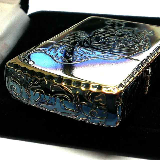 ZIPPO アーマー 唐草 虎 ジッポ ライター 5面彫刻 イブシ加工 ゴールド