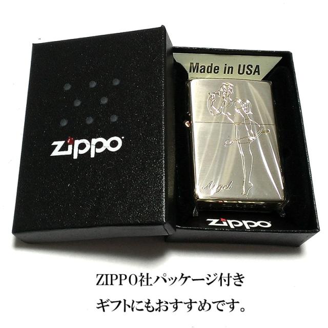 ZIPPO ライター ウィンディ エンジェルガール デビル シルバー＆ゴールド ツートーン仕上げ ジッポ 彫刻 両面加工 可愛い_5